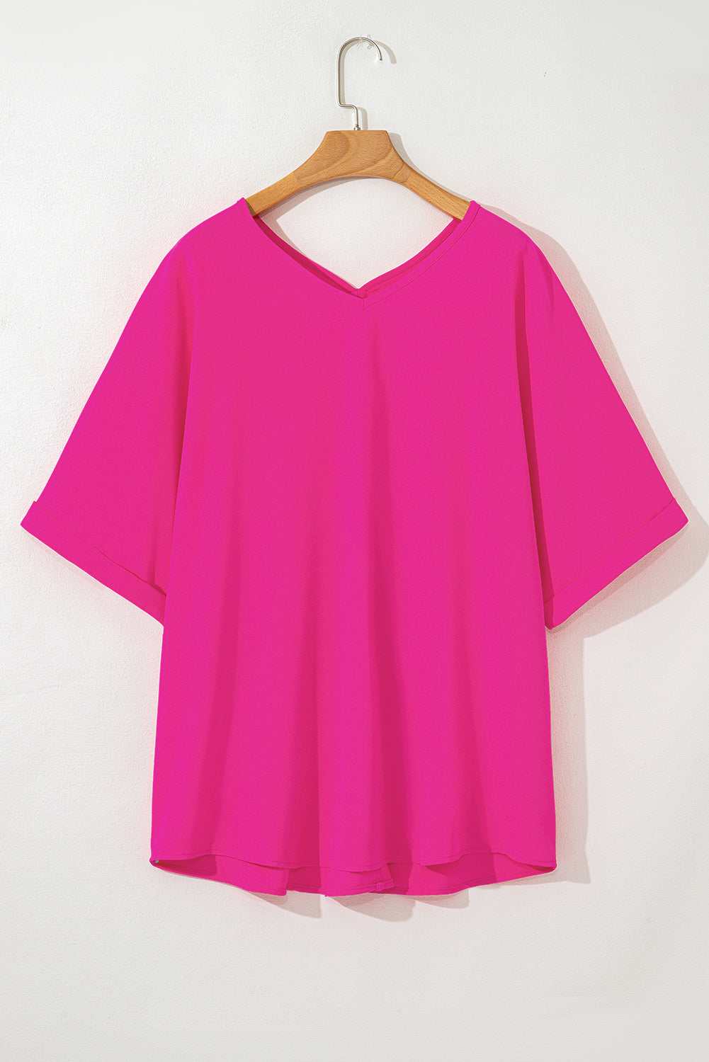 Seamed Back High Low Hem V Neck Cuffed Sleeve Plus Size Tee