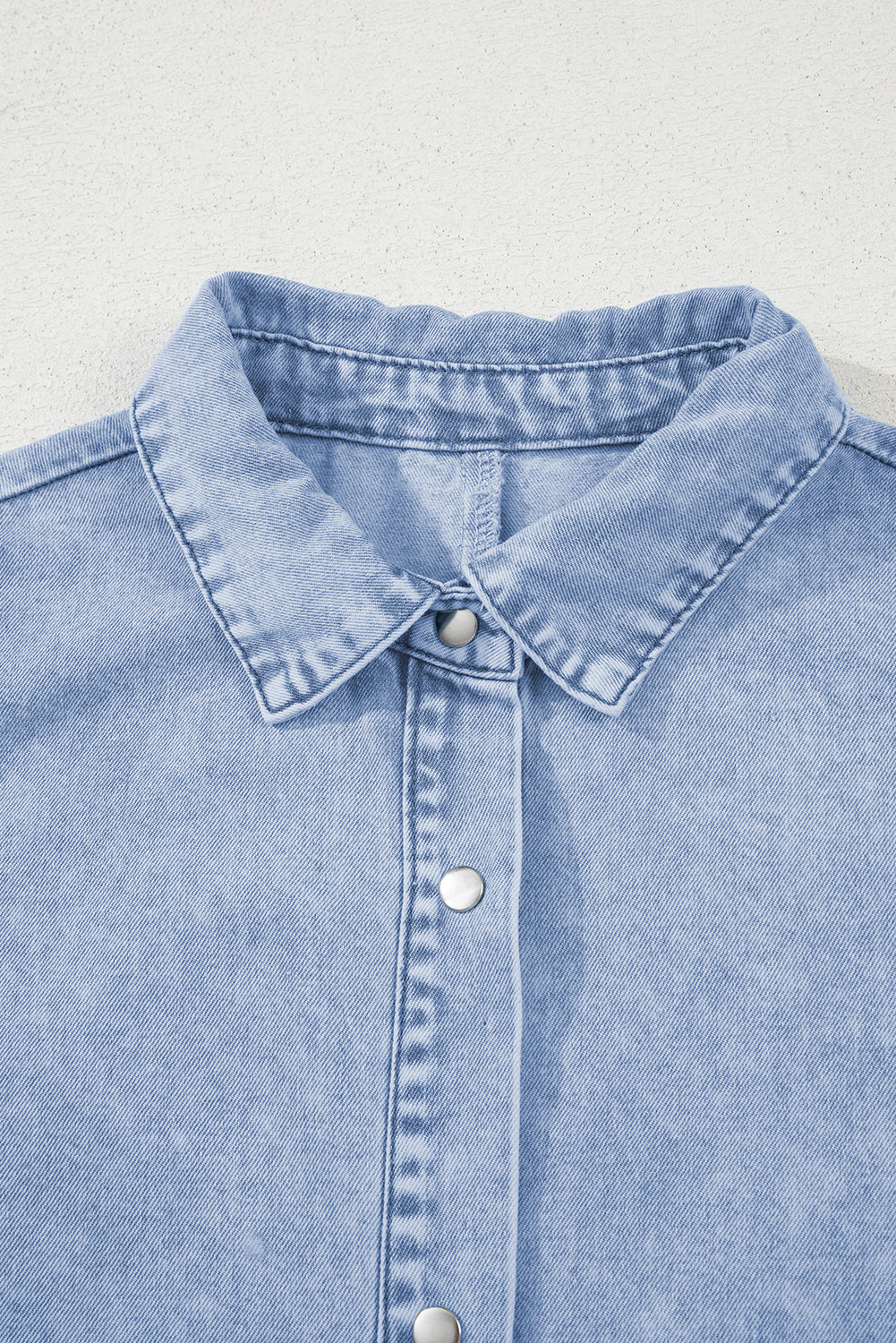 Double Ruffled Sleeves Buttoned A-line Collared Mini Denim Dress