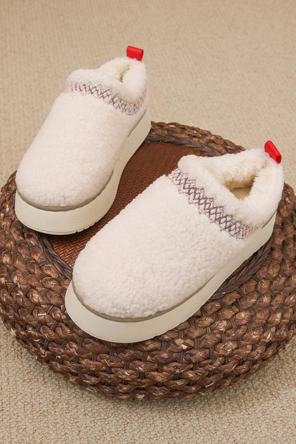 Embroidered Sherpa Plush Thick Sole Snow Boots