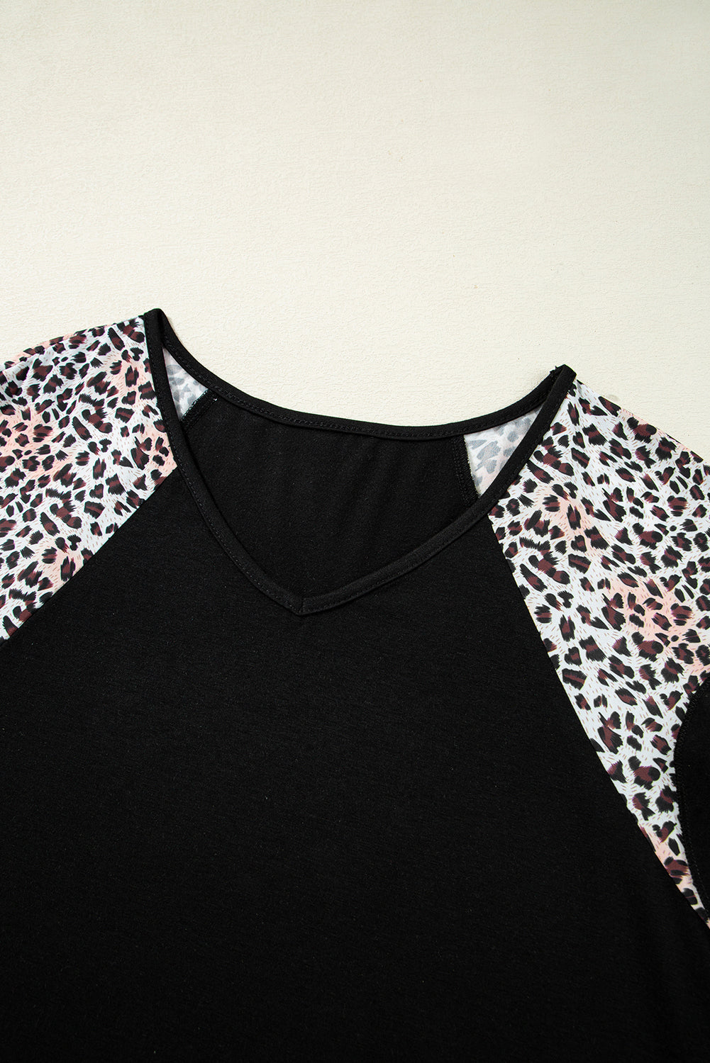 Leopard Ruffle Patchwork Sleeve Plus Size Summer Top