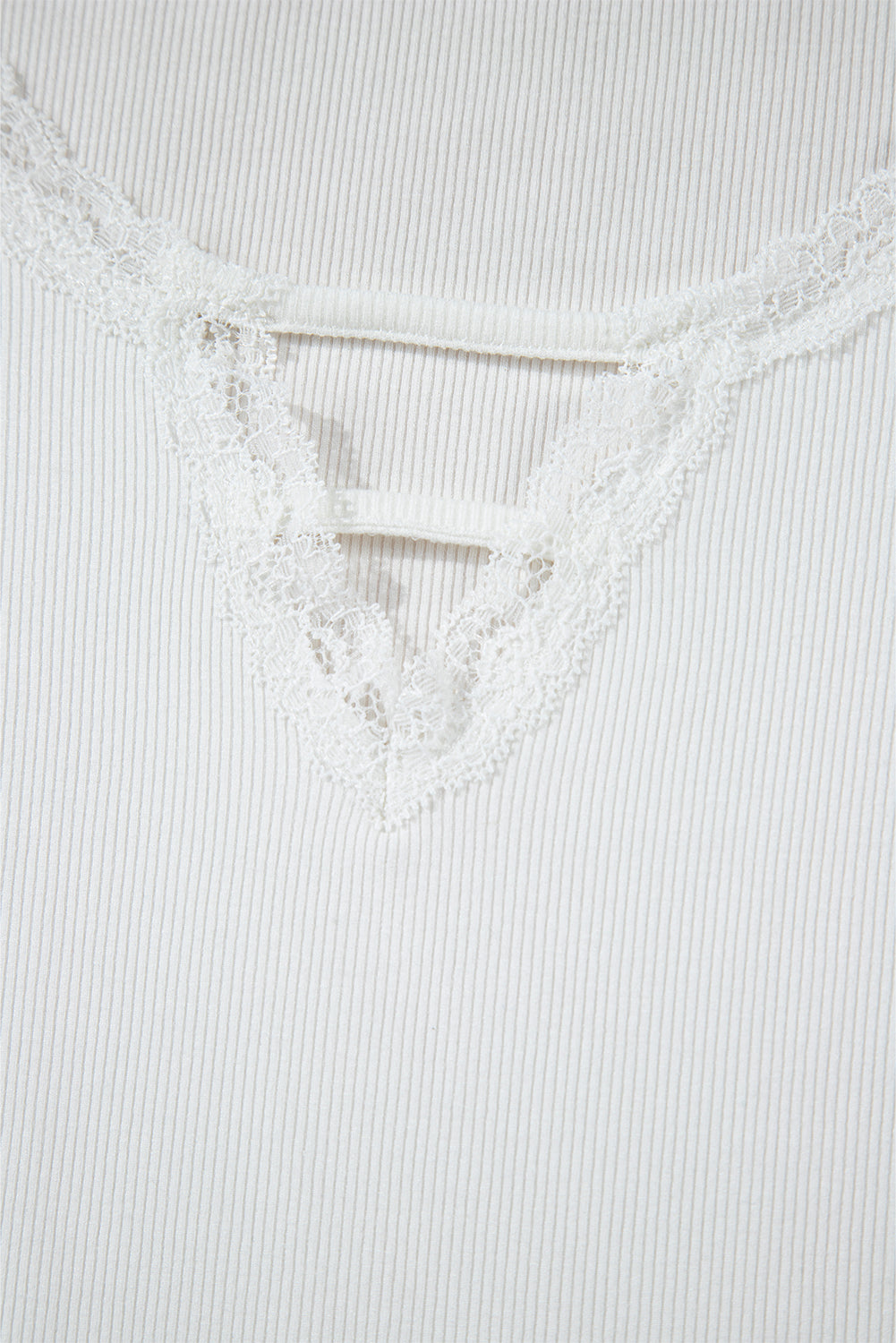 Lace V Neckline Ribbed Slim Fit T Shirt