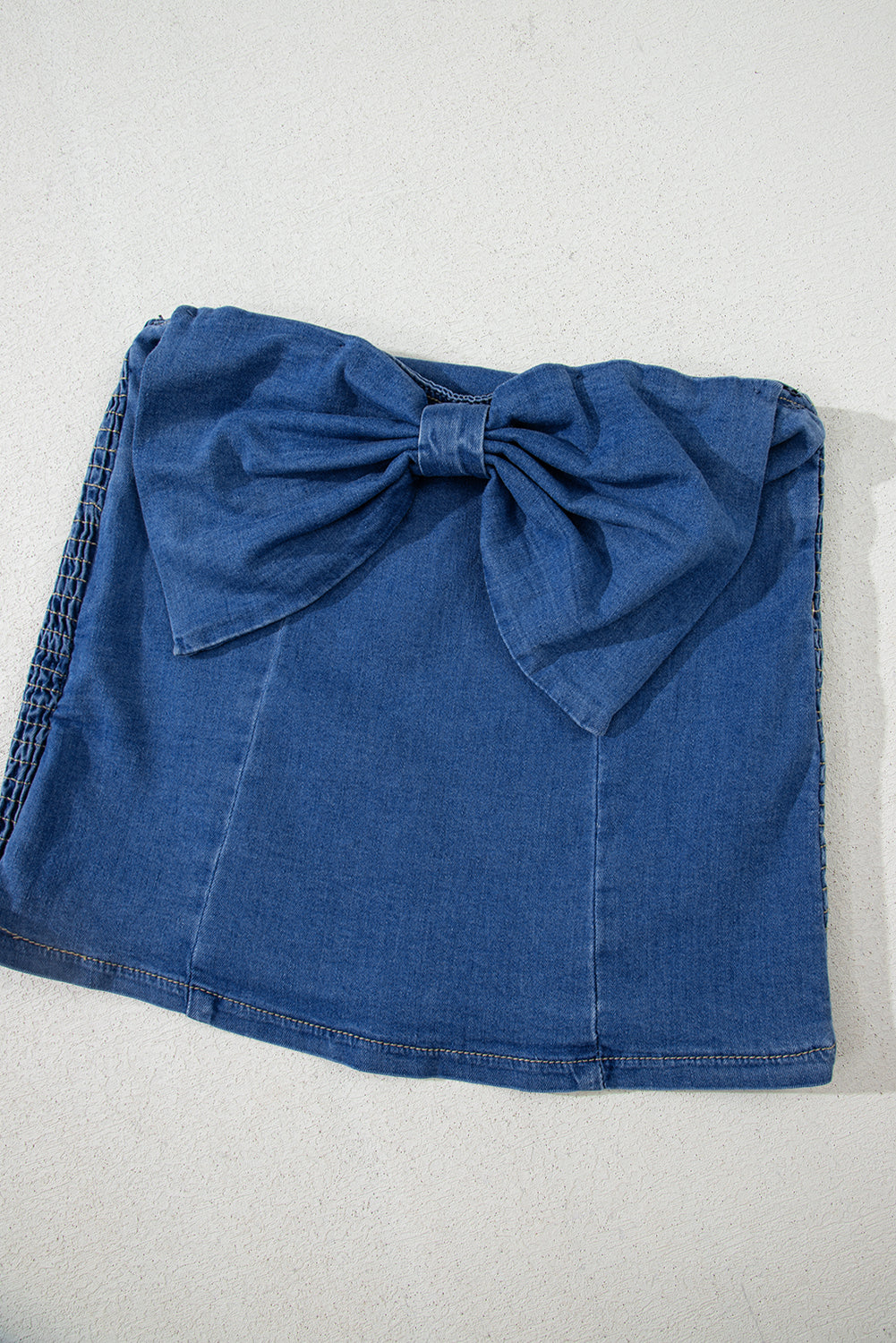 Vintage Bow Front Smocked Back Denim Tube Top
