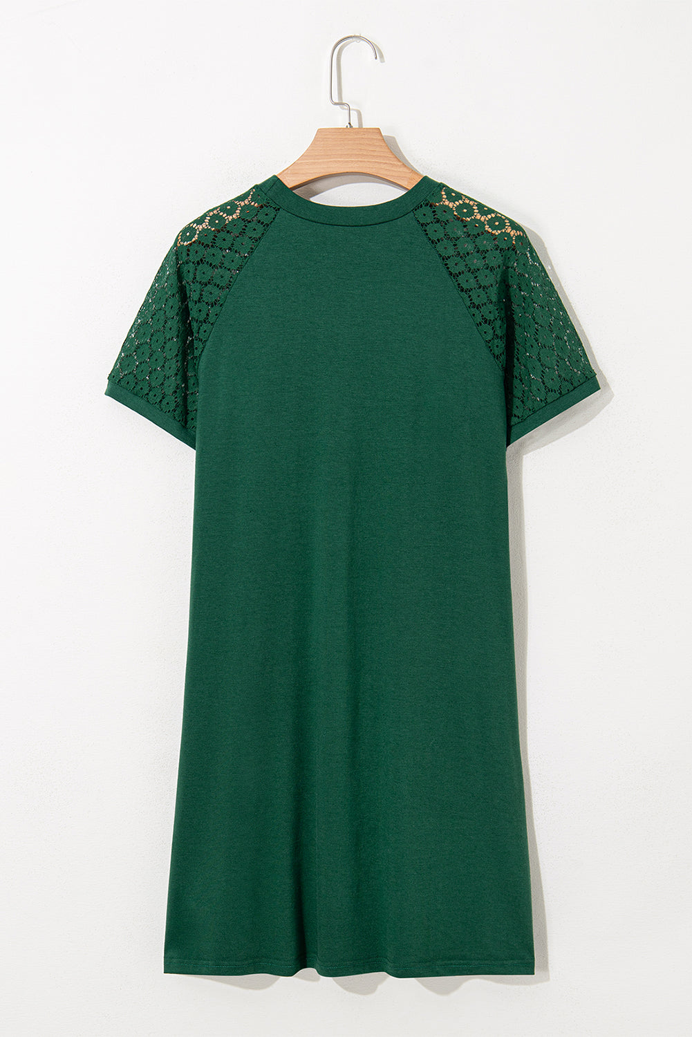 Contrast Lace Raglan Sleeve Pleated Detail Shift Dress