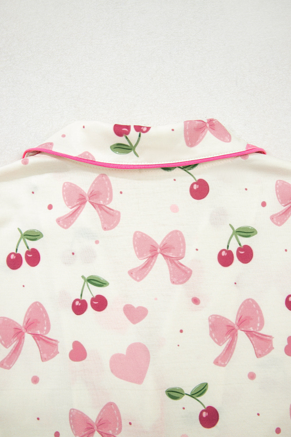 Bow Fruit Print Contrast Pipping Short Pajamas Set
