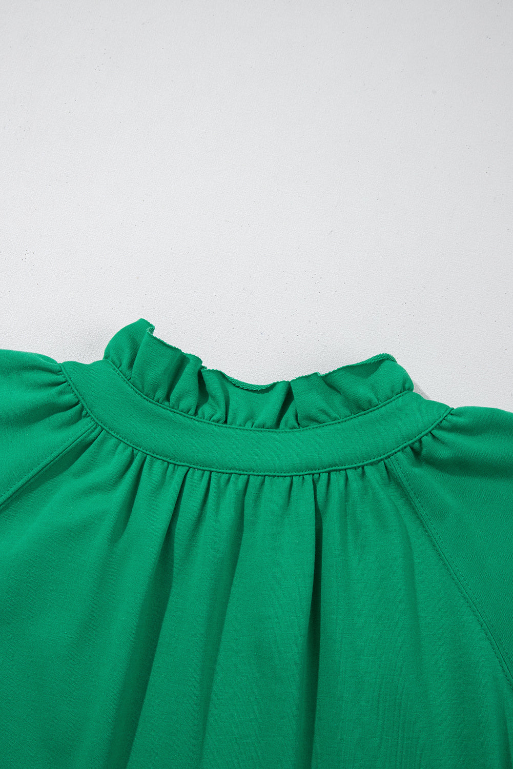 Half Zip Puff Sleeve Top and Ruffled Shorts Set