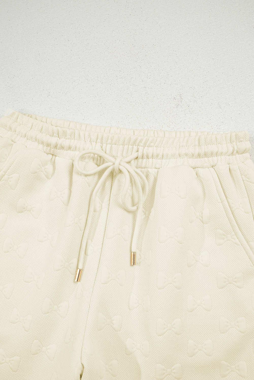 Bow Jacquard Ruffle Sleeve Short 2pcs Outfit