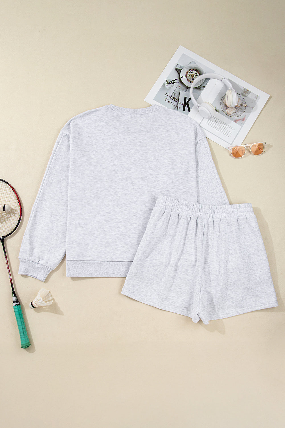 Girly Bow Embroidered Puff Sleeve Pullover Loose Shorts Plus 2pcs Outfit