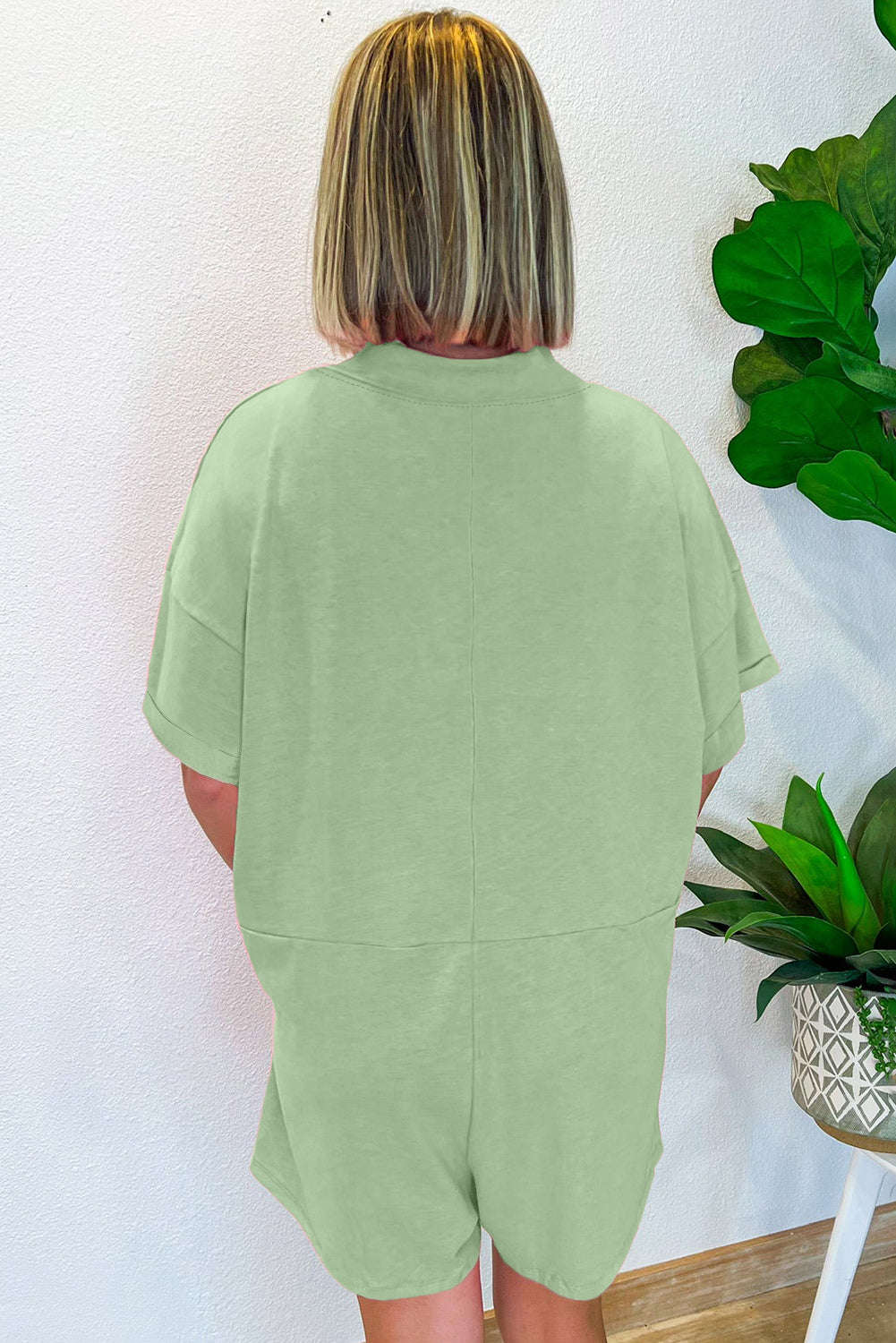 Loose Half Sleeve V Neck Knit Romper