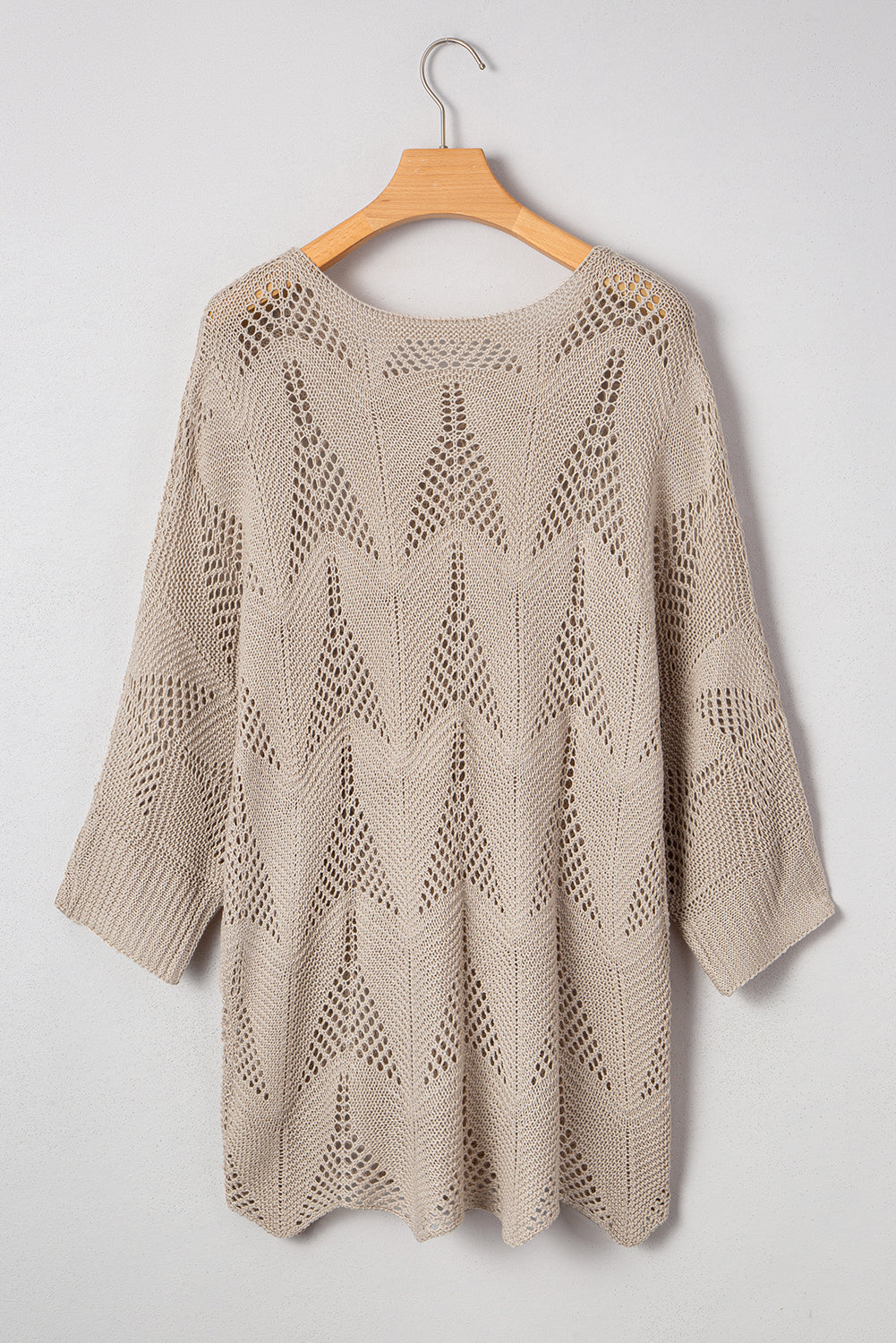 Hollow Out Knit 7/8 Sleeve Casual Sweater