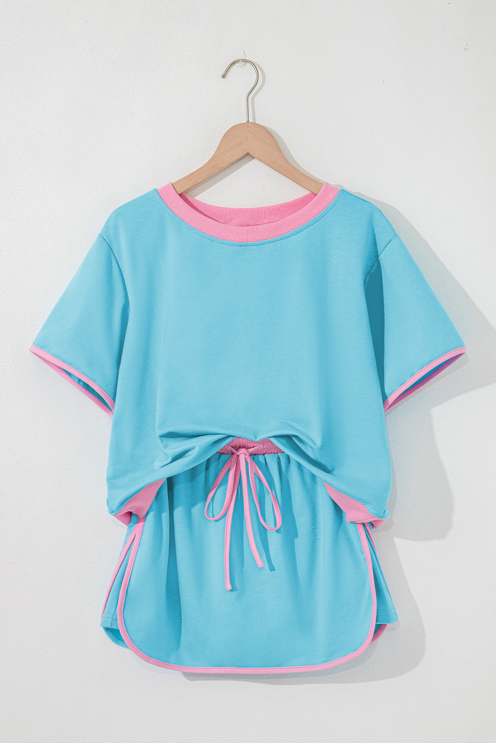 Colorblock Edge Drop Shoulder T Shirt and Skort 2Pcs Set