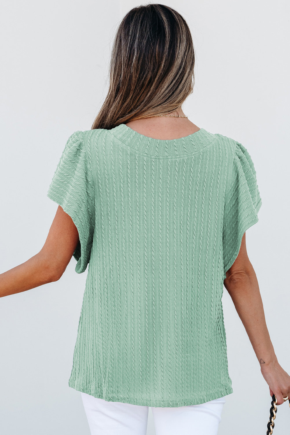 Solid Color Textured Flutter Sleeve Top