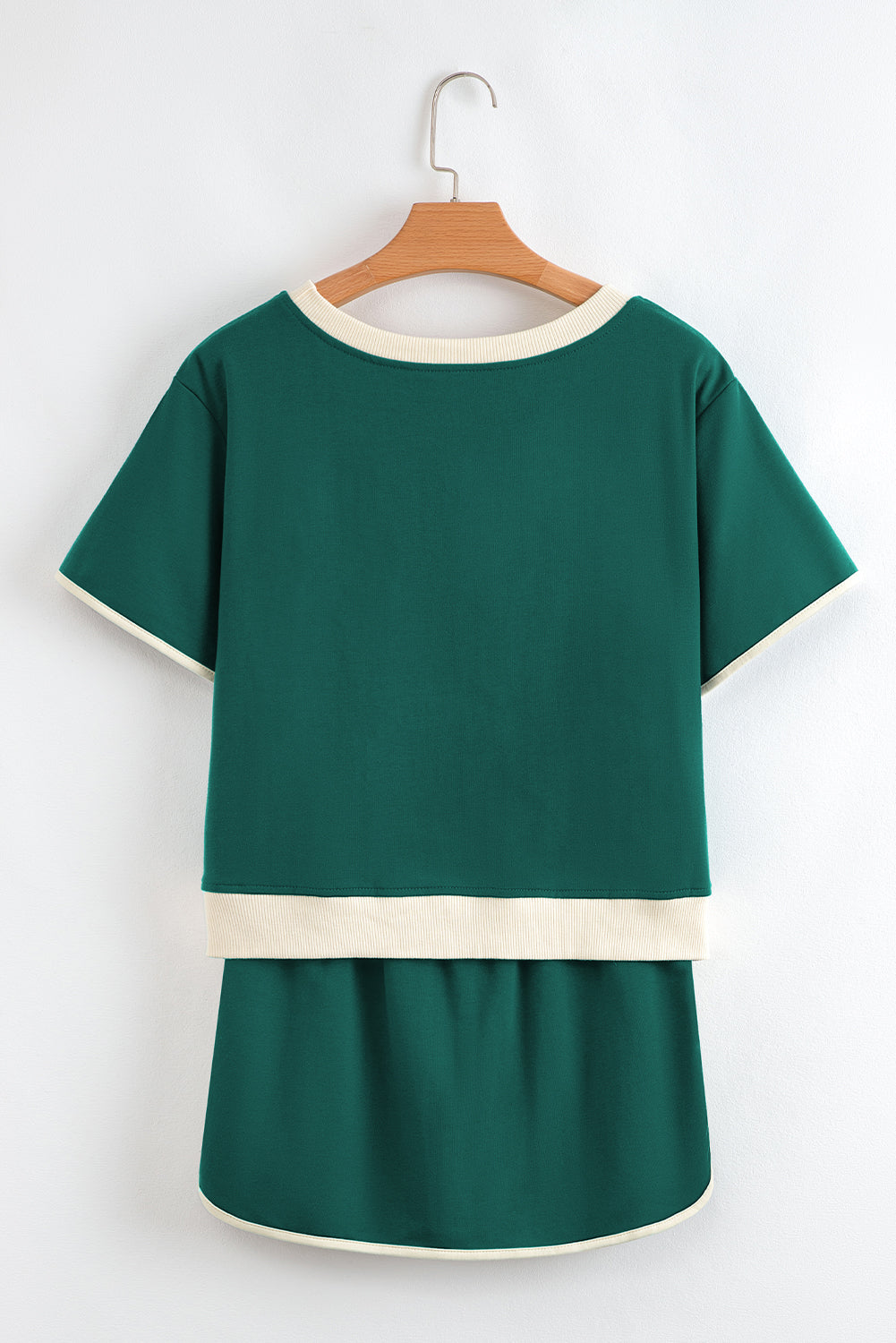 Colorblock Edge Drop Shoulder T Shirt and Skirt 2Pcs Set