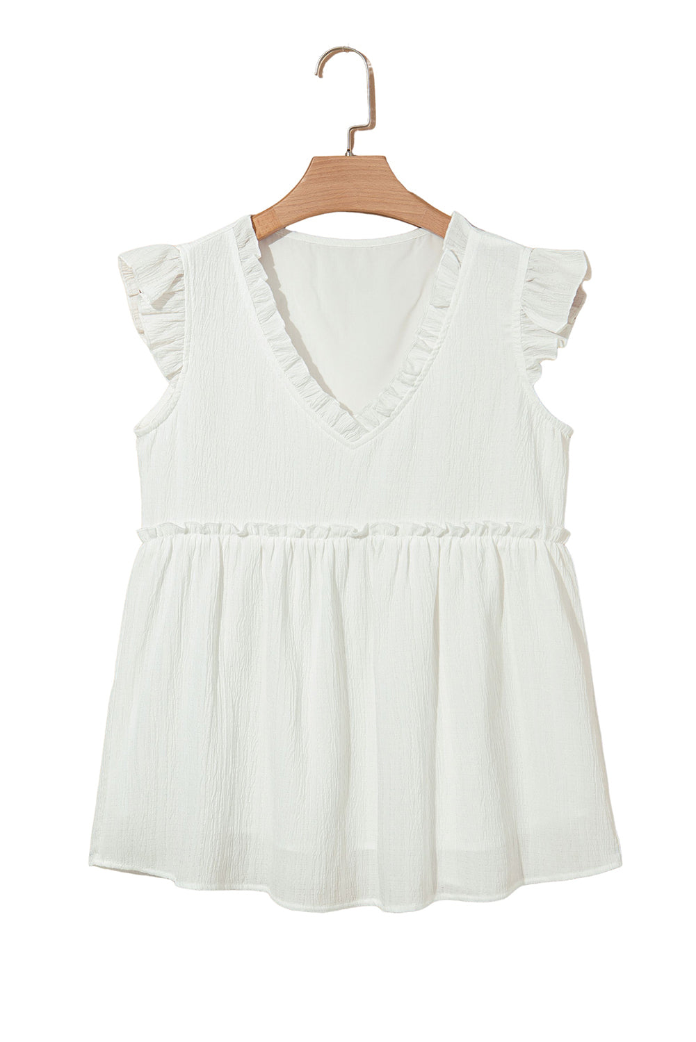 Textured Ruffled Trim V Neck Flutter Flowy Top