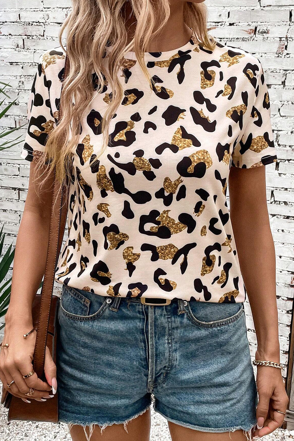Leopard Print Round Neck Casual T Shirt