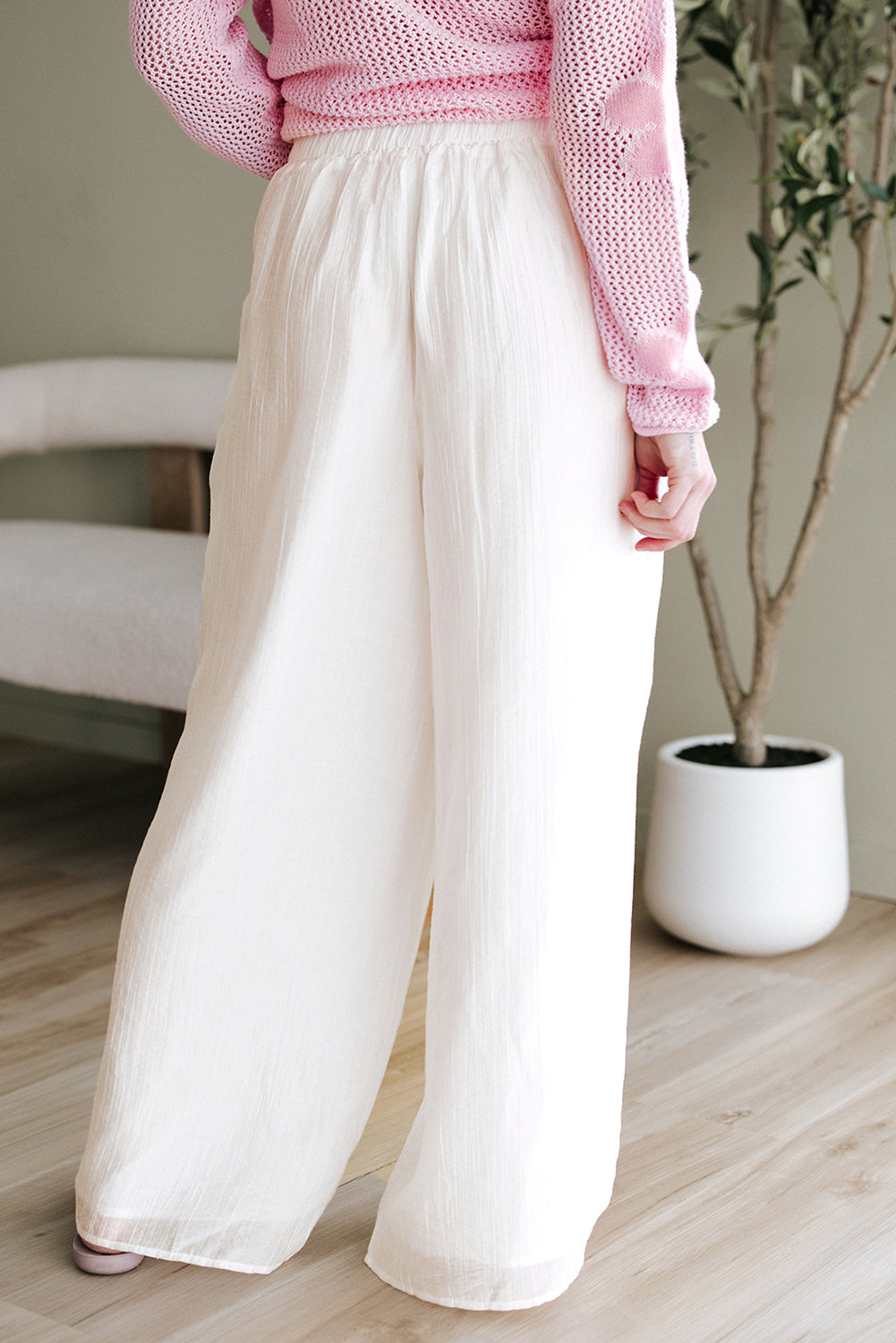 Casual Tie Waist Pleated Wide Leg Pants