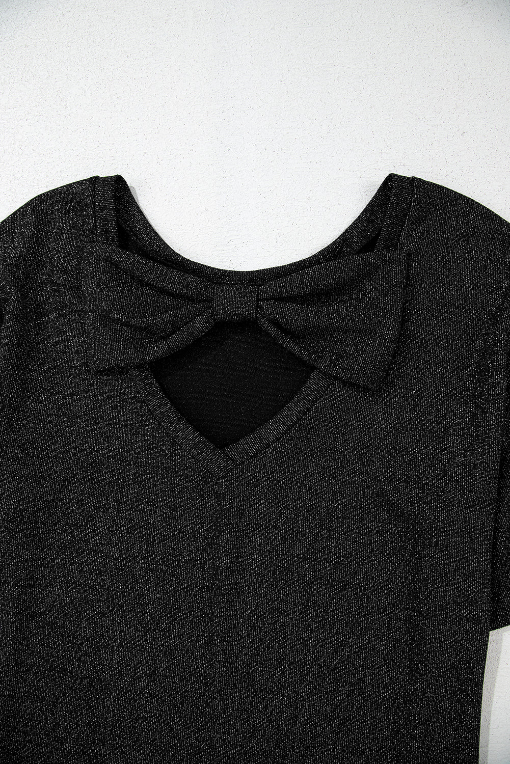 Bow Decor Glittery Short Sleeve Top