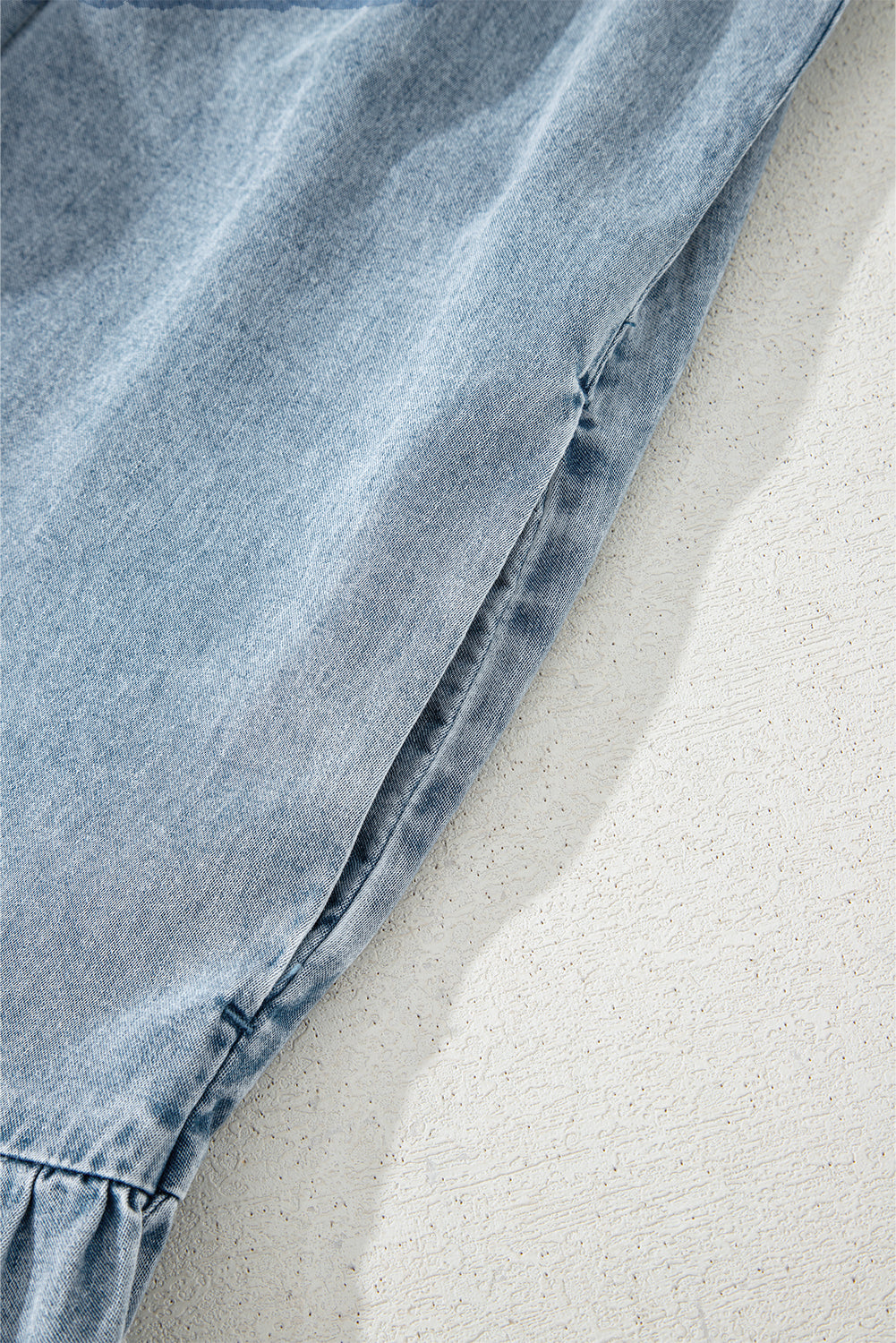 Bowknot Neck Sleeveless Ruffled Chambray Dress