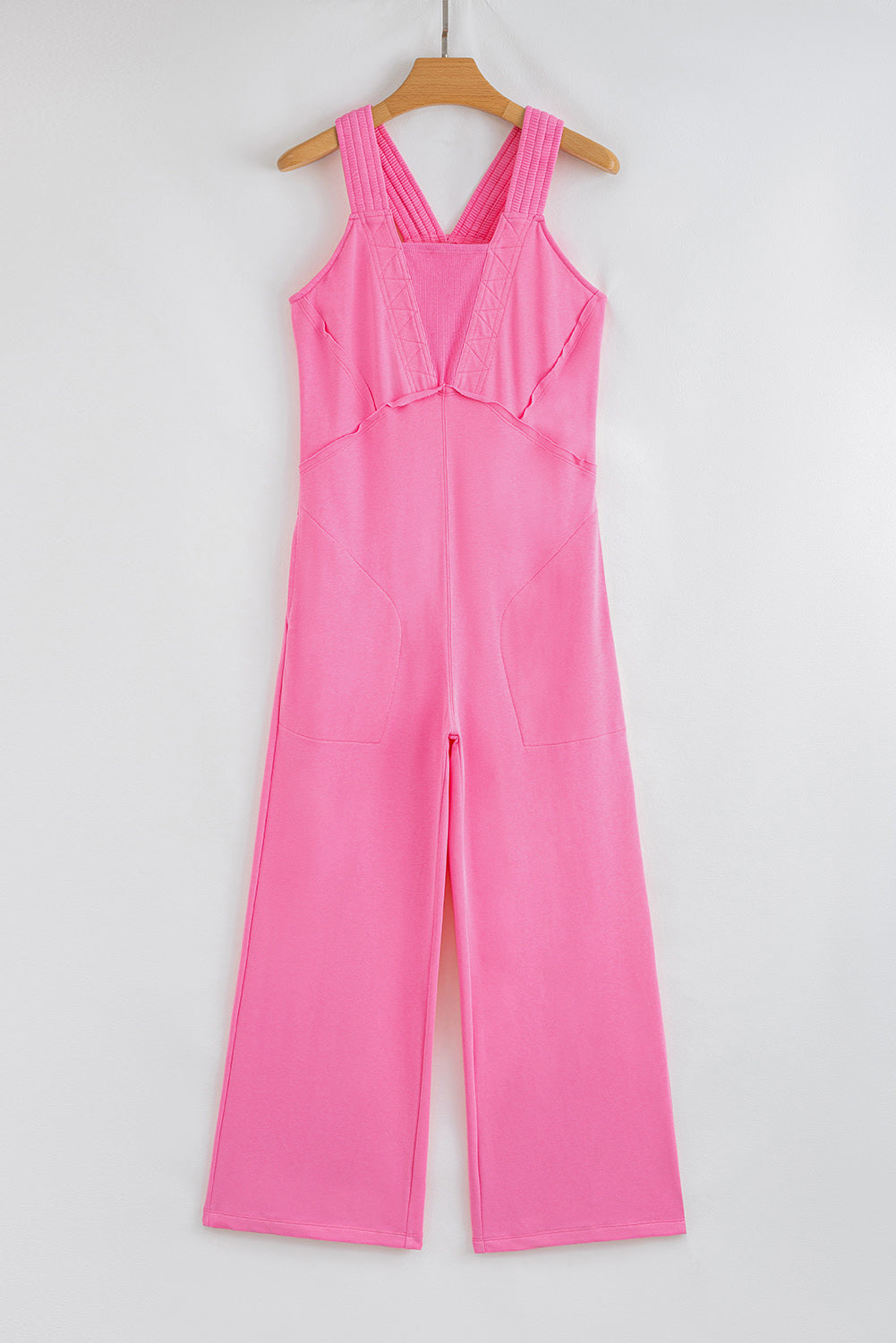 Mineral Wash Raw Seam Patchwork Wide Leg Loose Jumpsuit