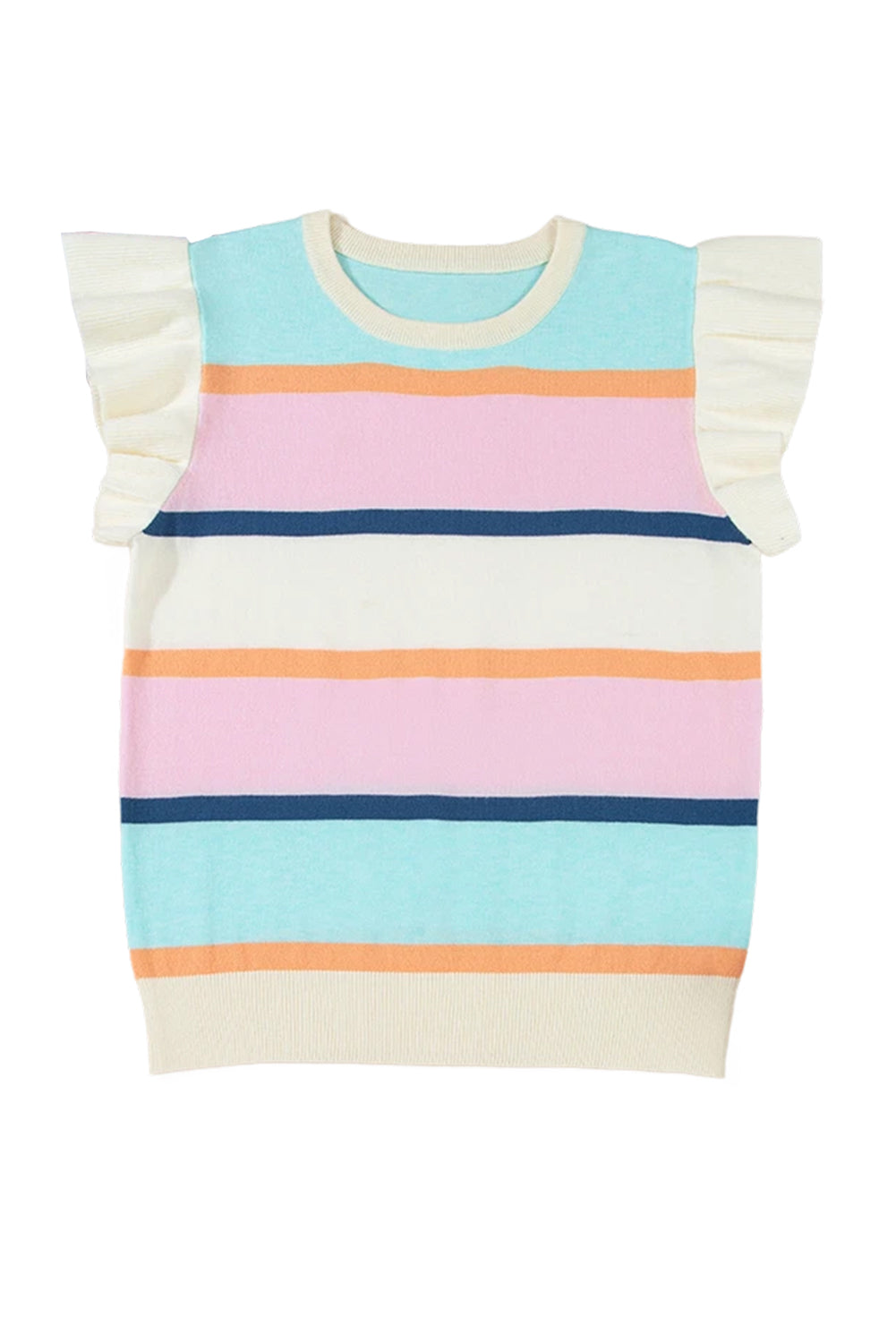 Striped Color Block Flutter Sleeve Patchwork Sweater Top