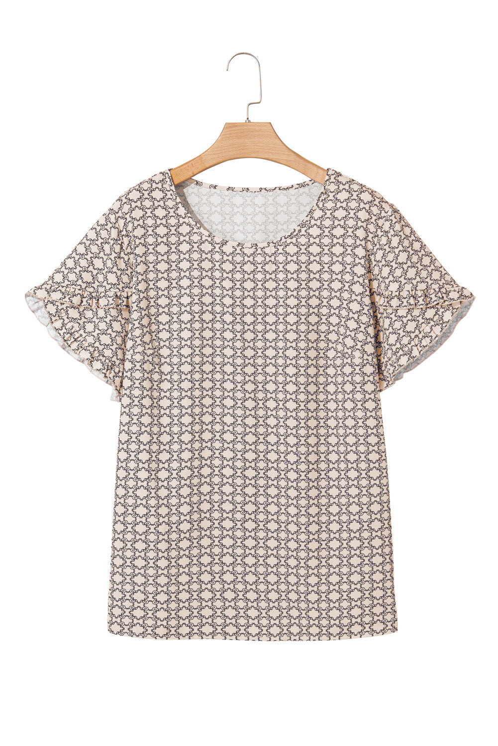 Plus Size Geometric Print Ruffled Sleeve Blouse