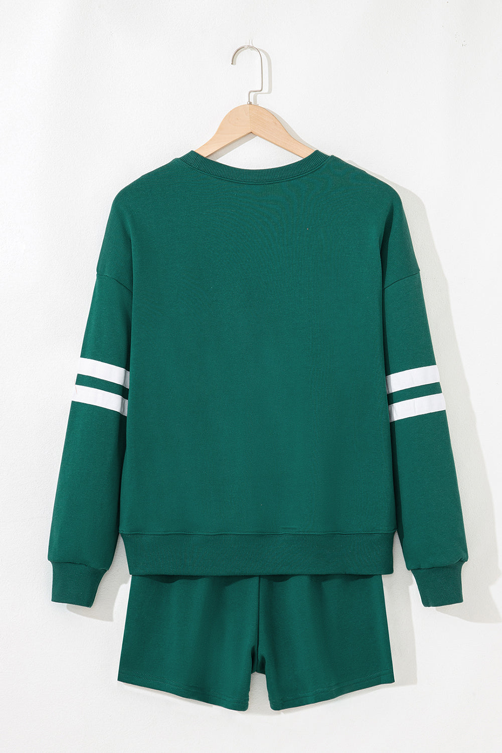 Varsity Striped Sleeve Drop Shoulder Sweatshirt and Short Set
