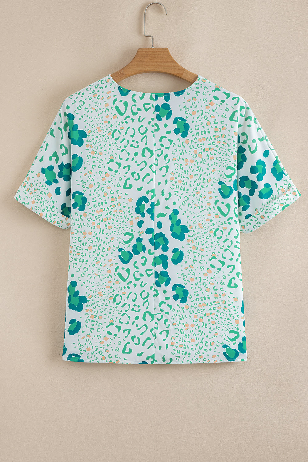Mixed Leopard Print V Neck Short Sleeve Blouse