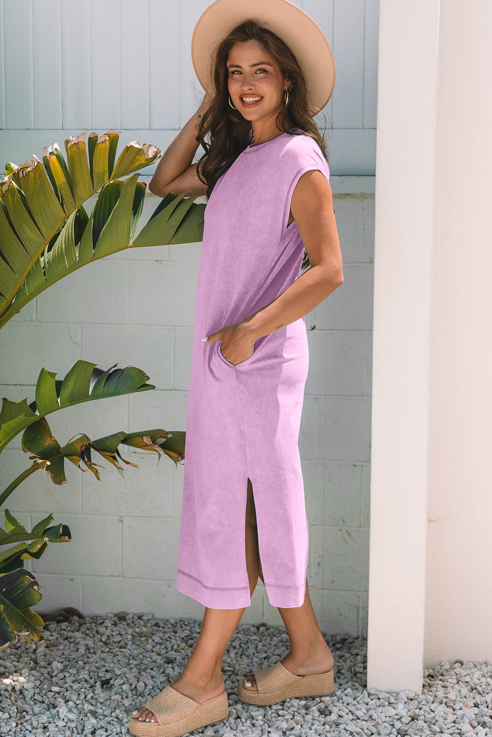 Mineral Wash Pocketed T-shirt Long Dress