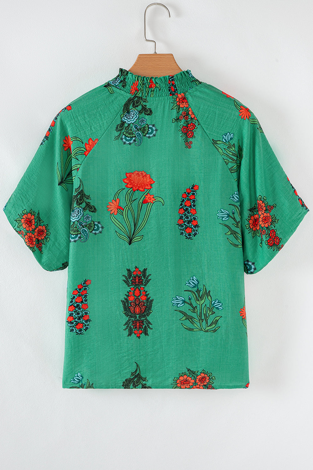 Floral Print Buttoned V Neck Short Sleeve Blouse