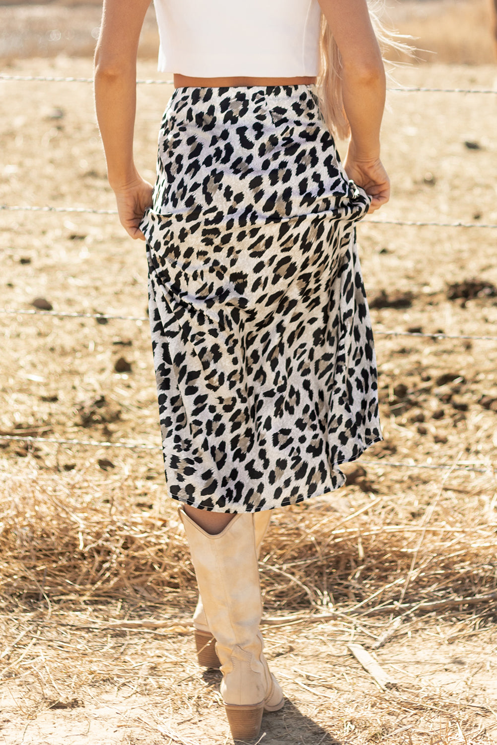 Leopard Print High Waist Midi Skirt