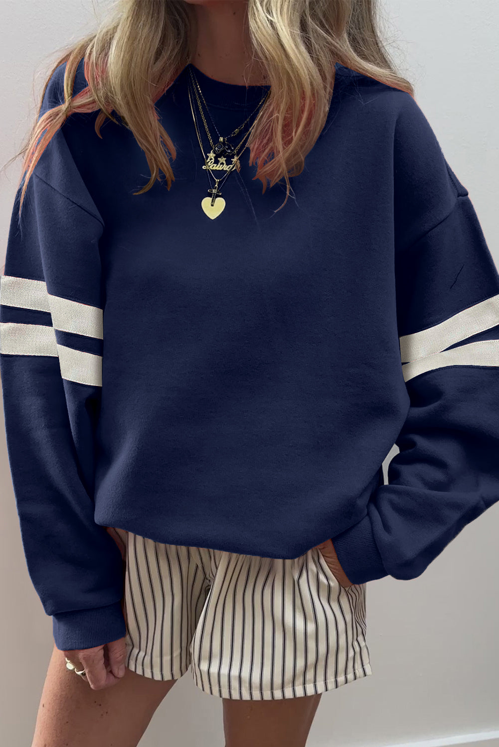 Varsity Striped Detail Drop Shoulder Oversized Sweatshirt