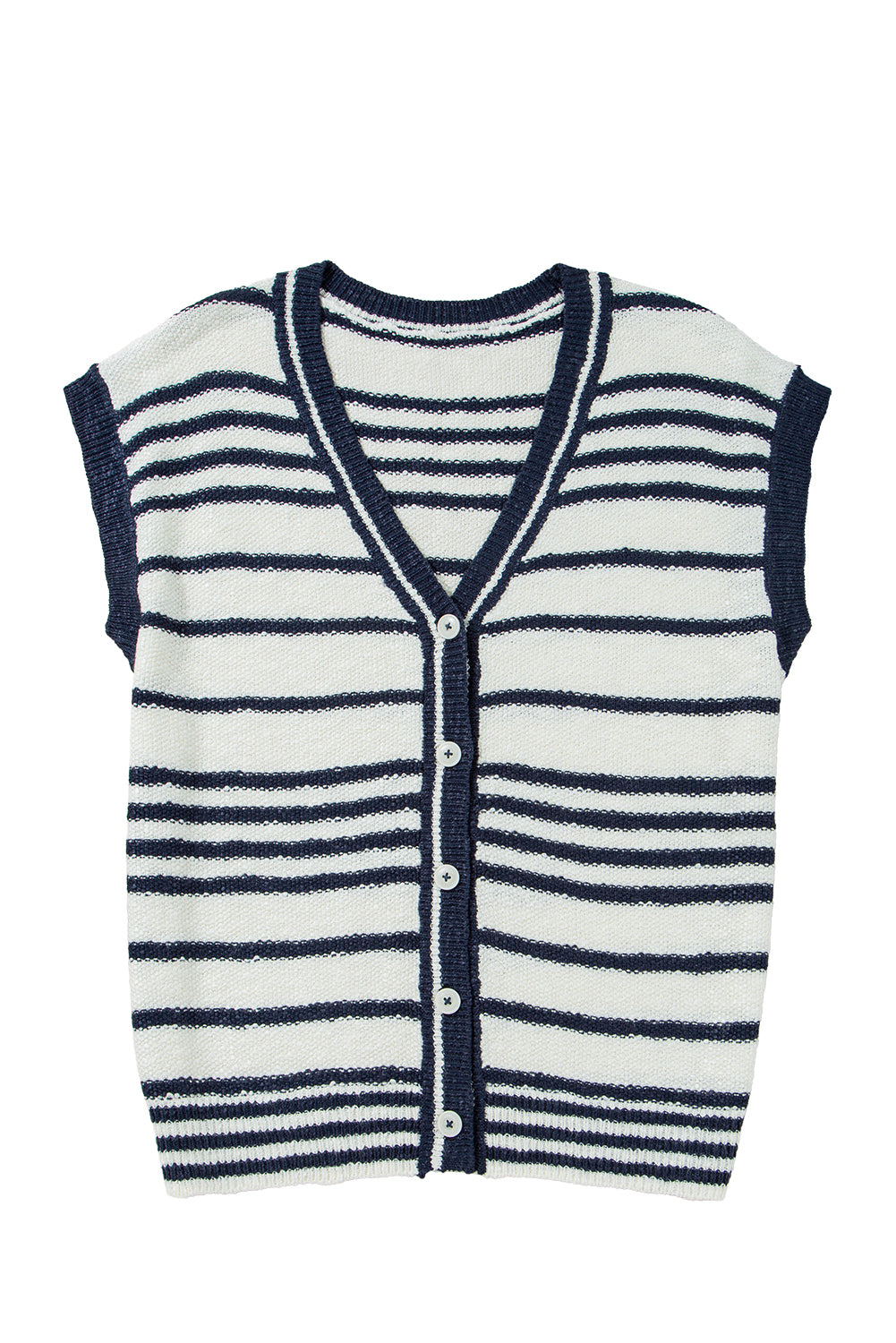 Stripe Loose Buttoned V Neck Sweater Vest