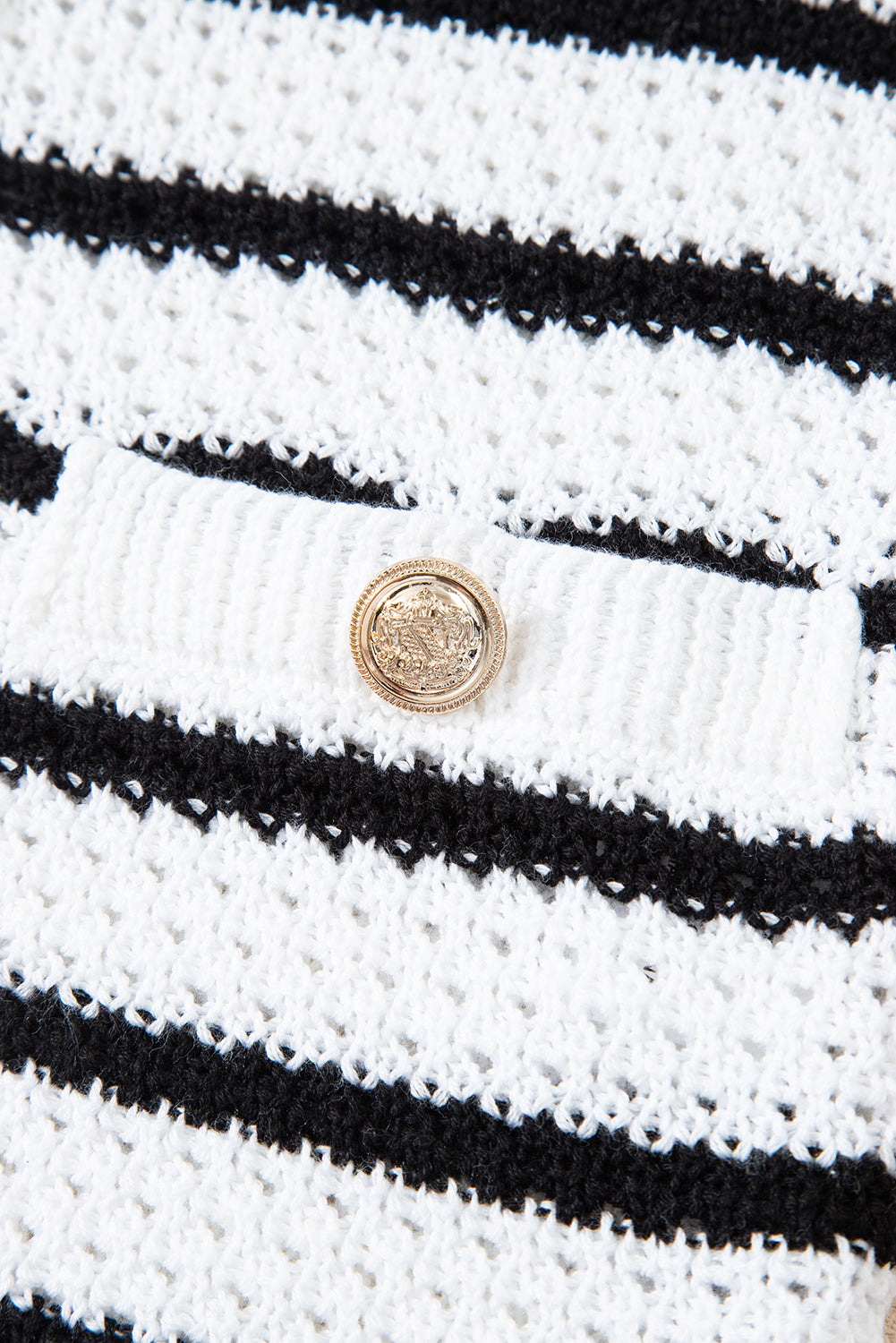 Stripe V Neck Gold Buttons Elegant Sweater Vest