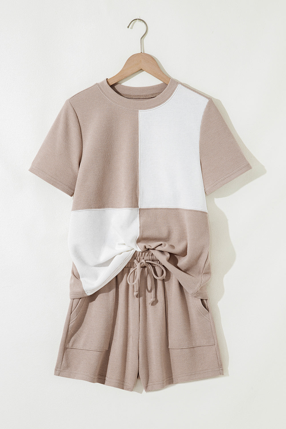 Textured Colorblock Patchwork Tee and Shorts Set