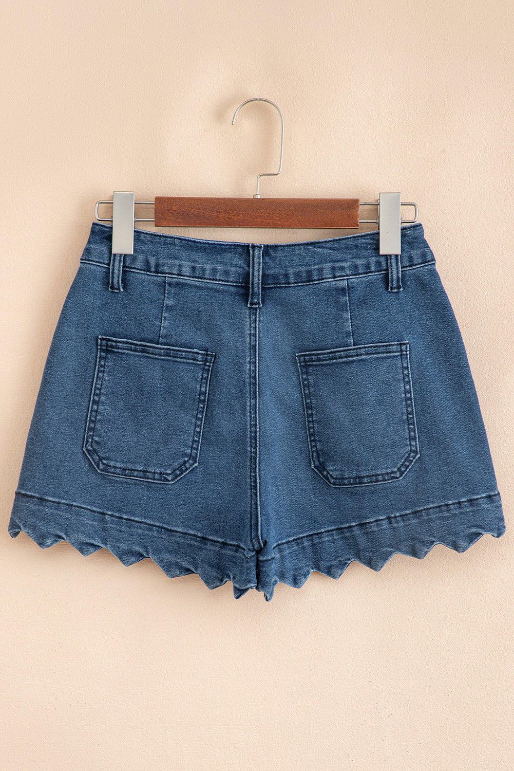 Scalloped Hemline Acid Wash High Waist Denim Shorts