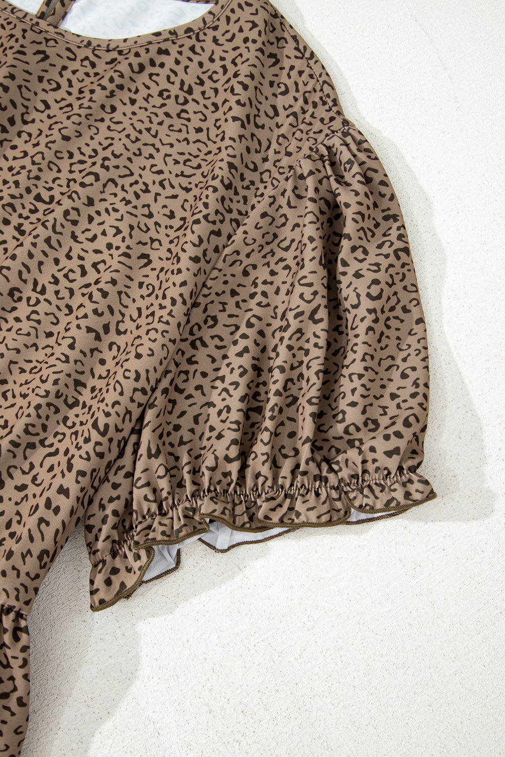 Plus Size Leopard Print Frill Trim Short Sleeve Flared Dress