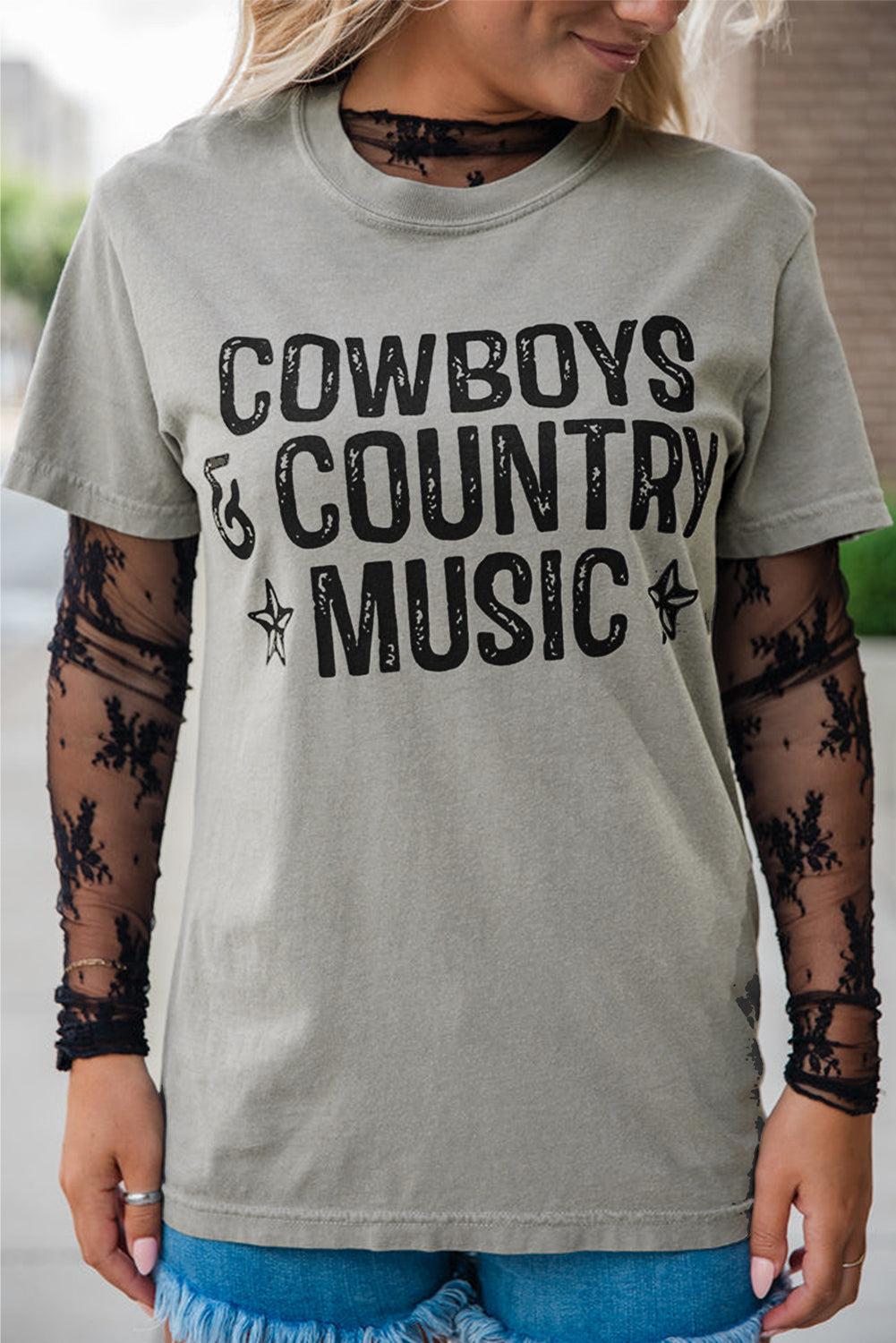 Cowboys & Country Music Graphic Crew Neck T Shirt