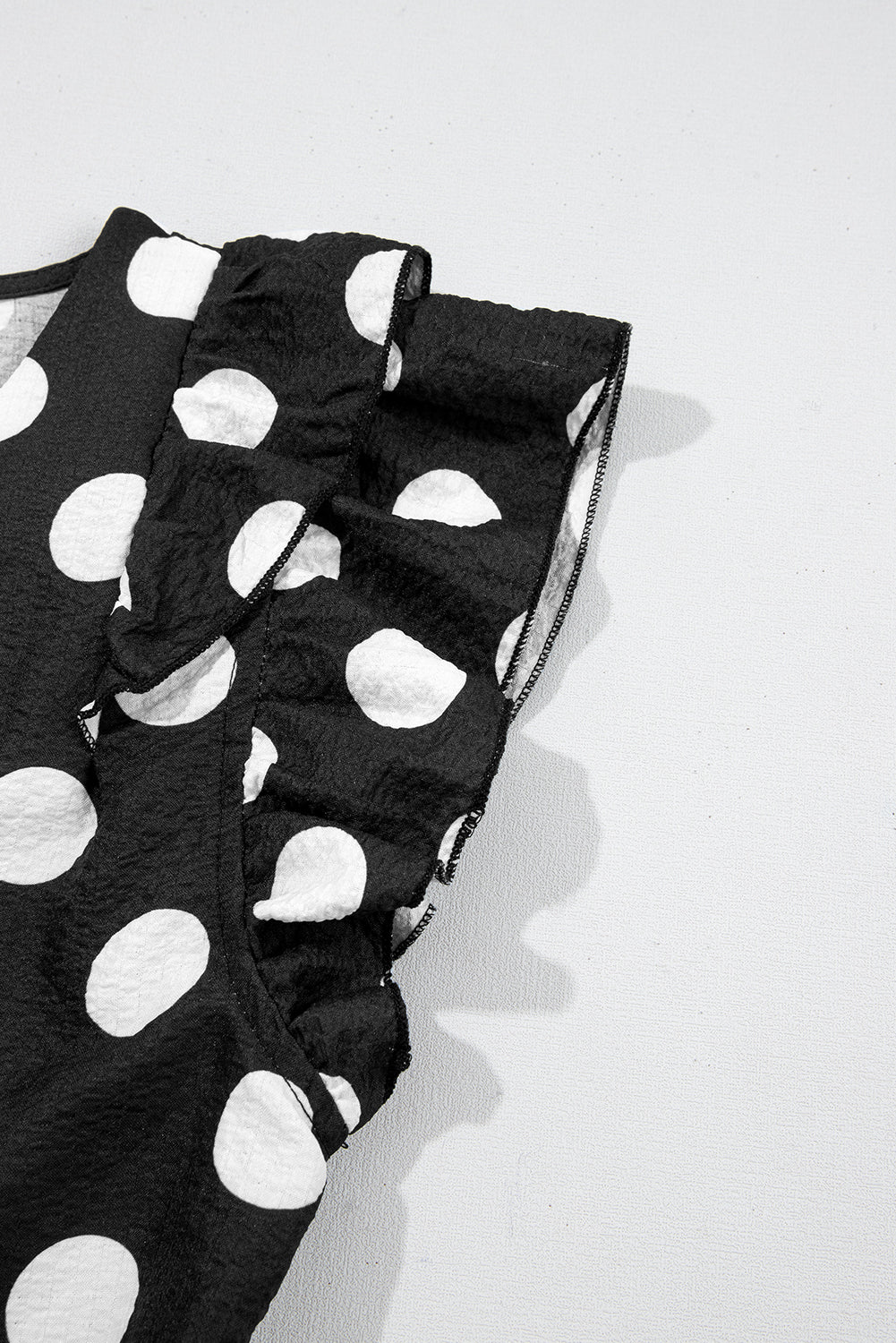 Polka Dot Print Ruffled Sleeve V Neck Blouse