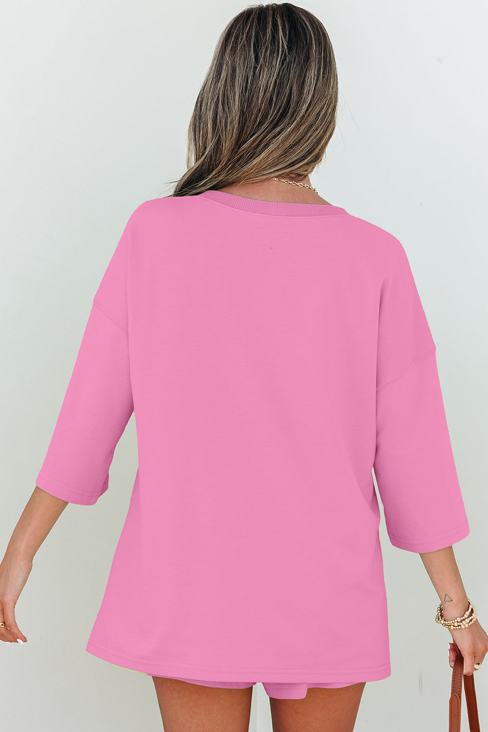 Solid Loose V Neck Half Sleeve Tee and Shorts