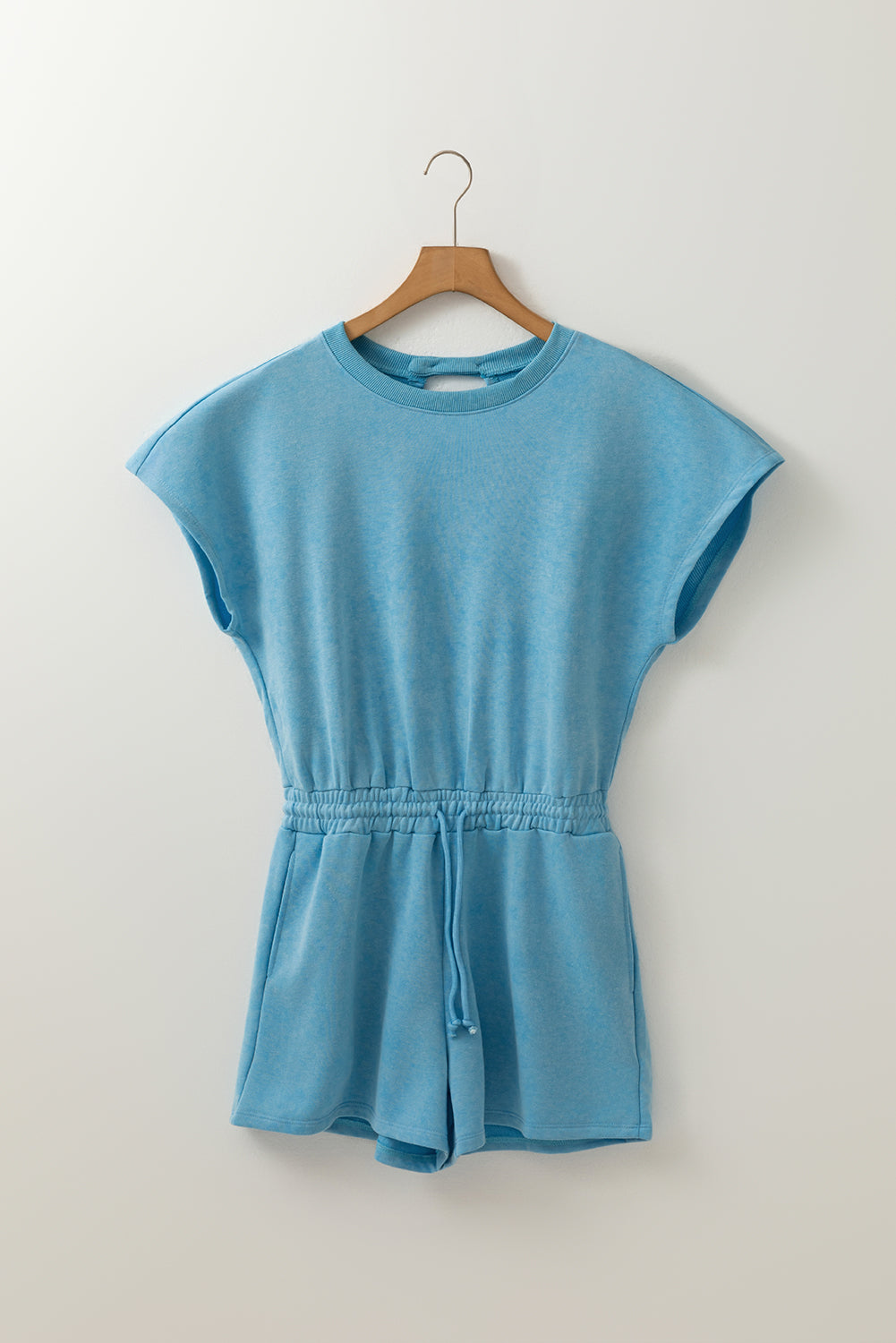 Mineral Wash Drawstring Waist Hollow Out Back Short Sleeve Romper