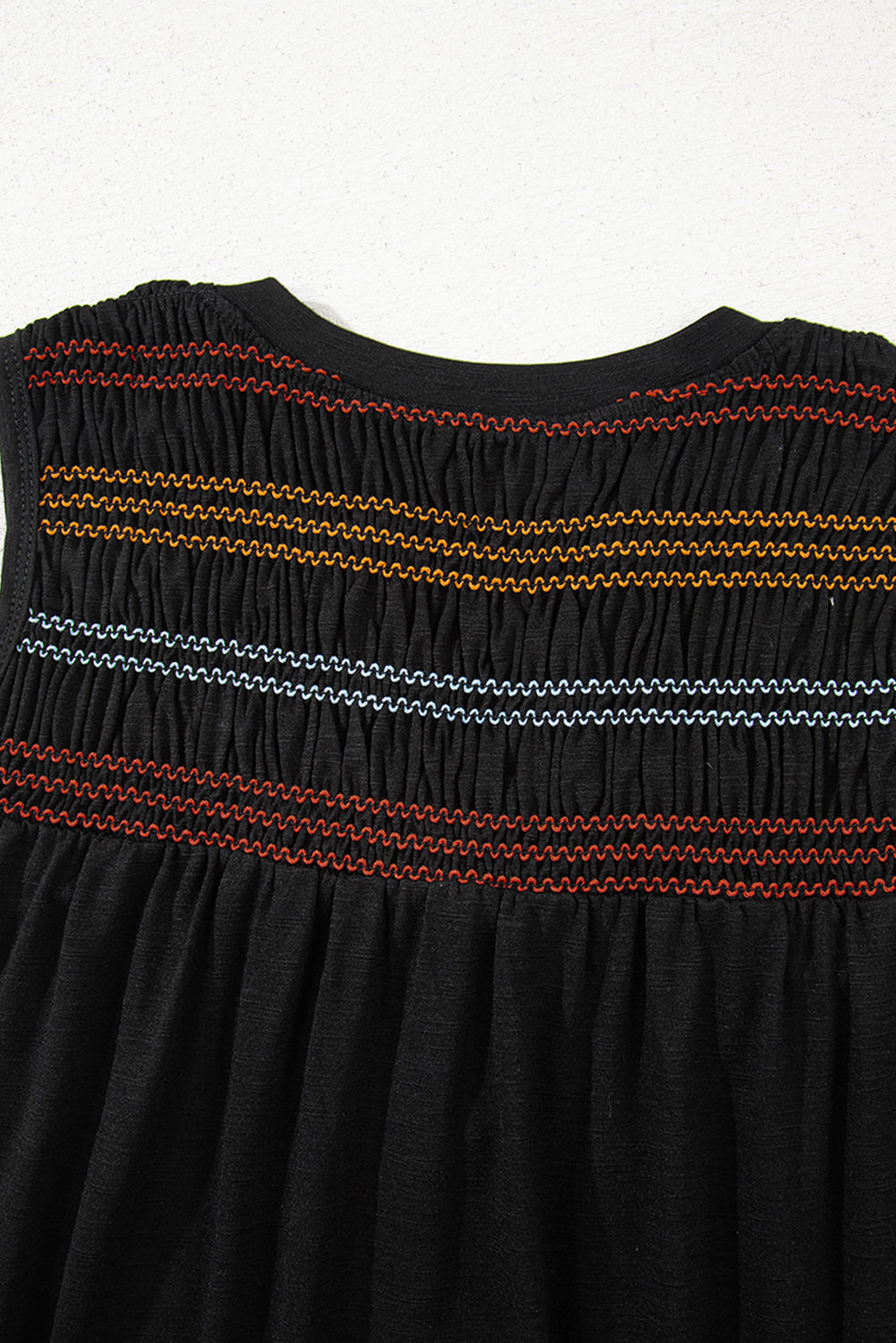 Colorful Shirred Yoke Notched V Neck Tank Top
