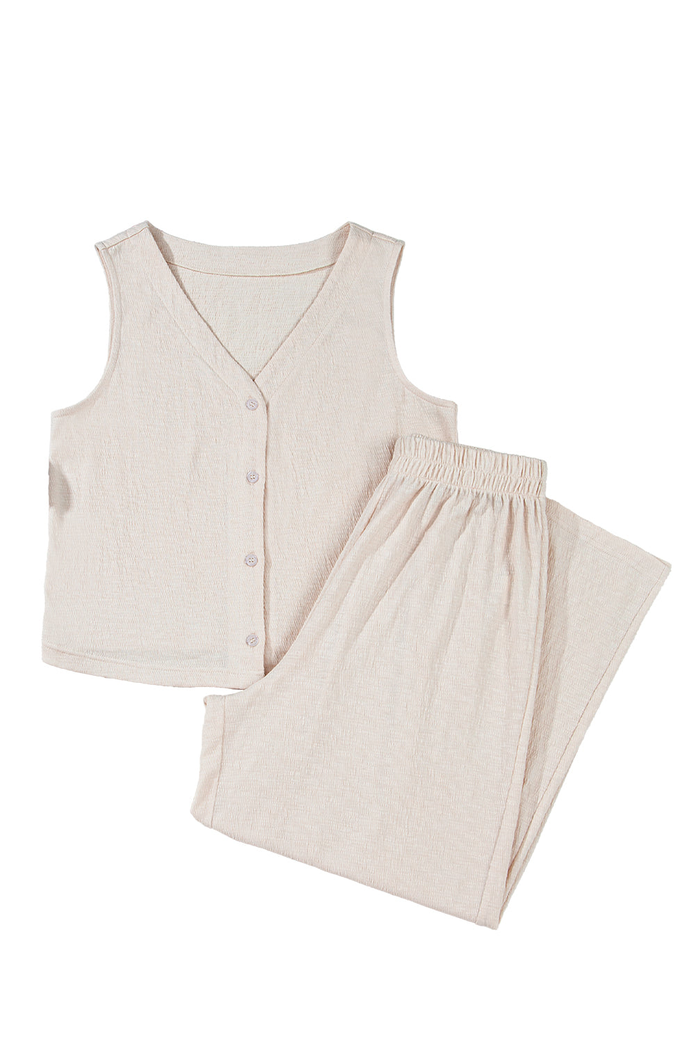 Buttoned V Neck Tank Top and Wide Leg Pants Casual Outfit