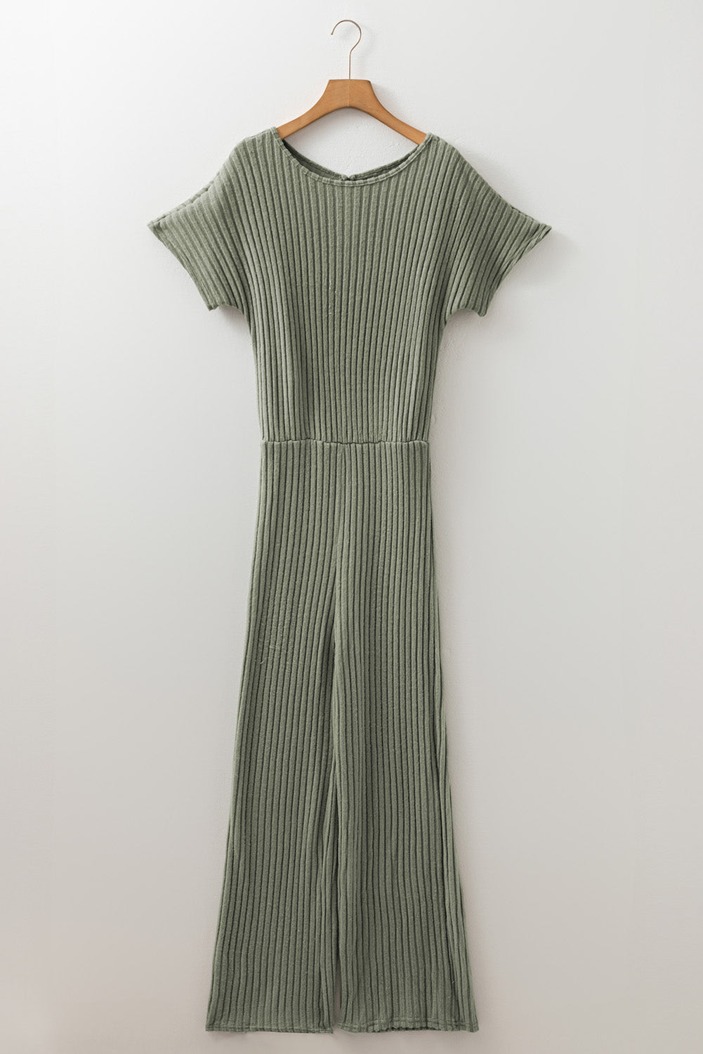 Ribbed Keyhole Short Sleeve Wide Leg Jumpsuit