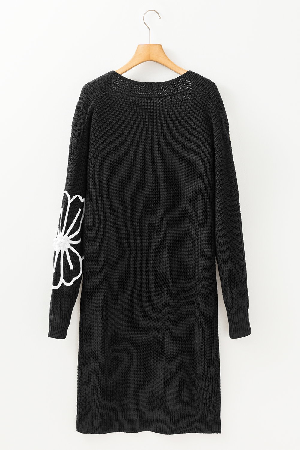 Flower Embroidered Drop Shoulder Open Front Duster Cardigan