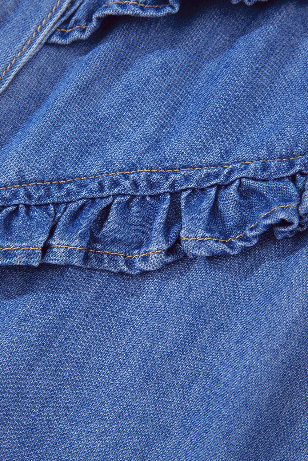 Mineral Wash Cap Sleeve Frilled Button Up Denim Shirt
