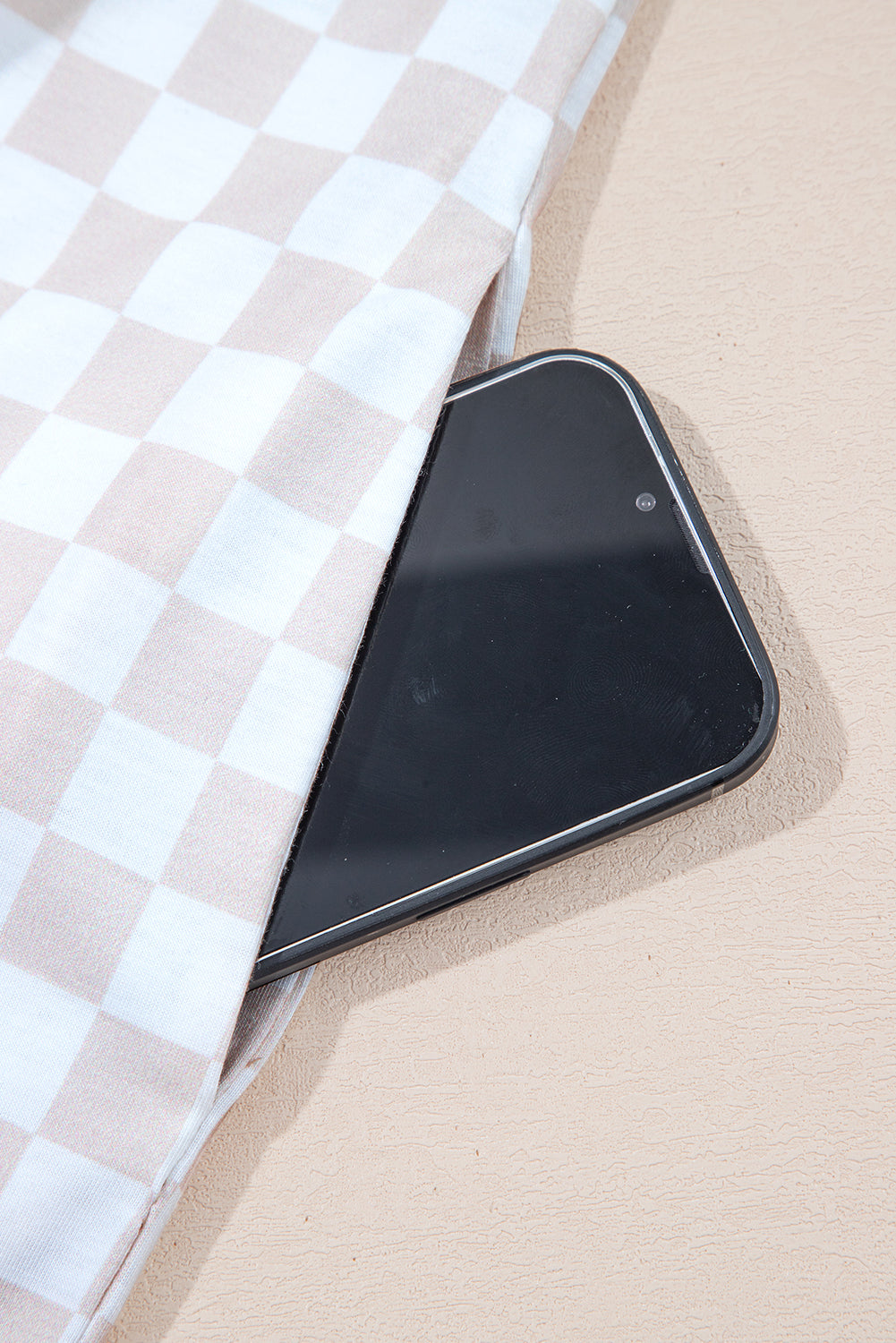 Checkered Print Buttoned Crew Neck Wide Leg Jumpsuit