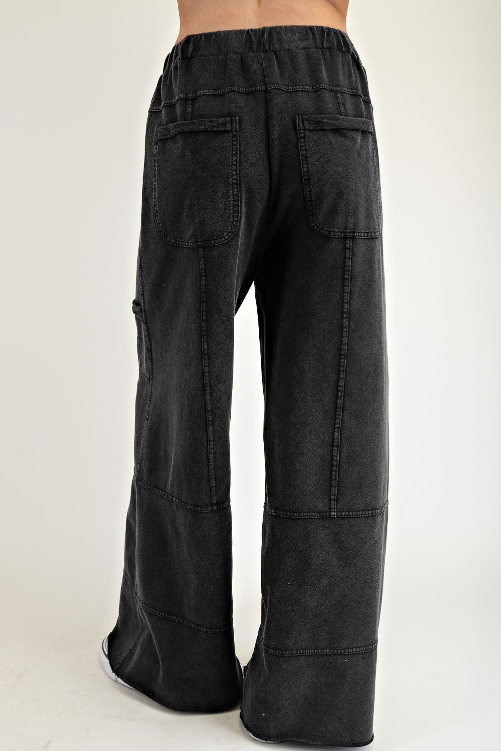 Mineral Wash Exposed Seam Drawstring High Waist Wide Leg Cargo Pants