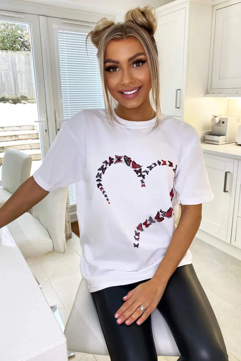 Oversized Printed Heart Short Sleeves T Shirt Top