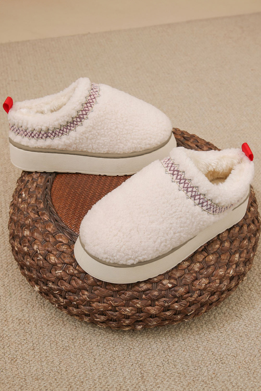 Embroidered Sherpa Plush Thick Sole Snow Boots