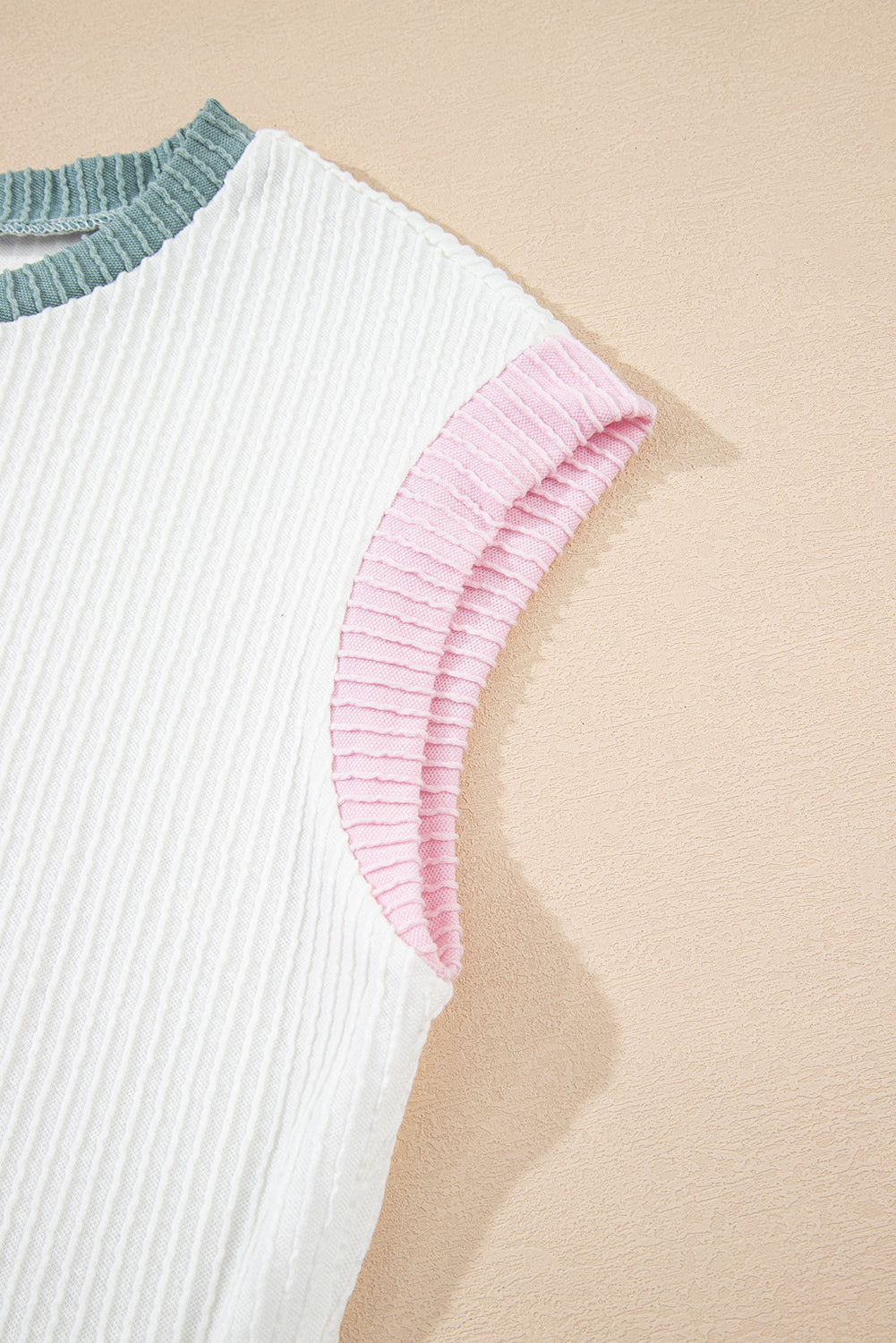 Color Block Corded Knit Crew Neck Tee