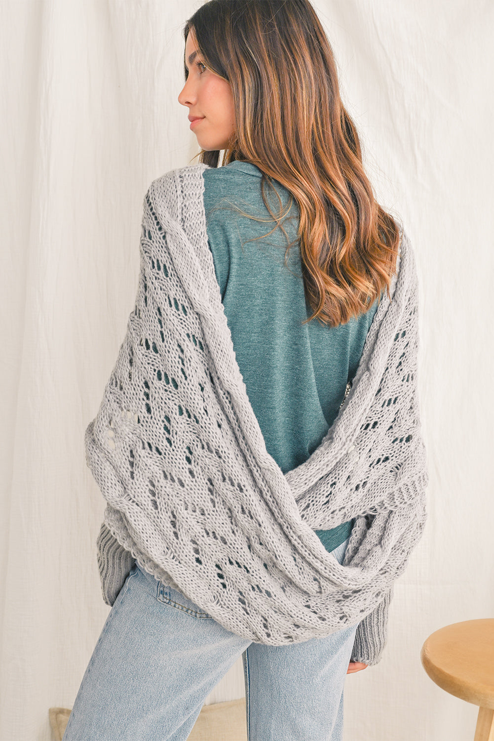 Cross Detail Hollowed Knit Scarf with Sleeves